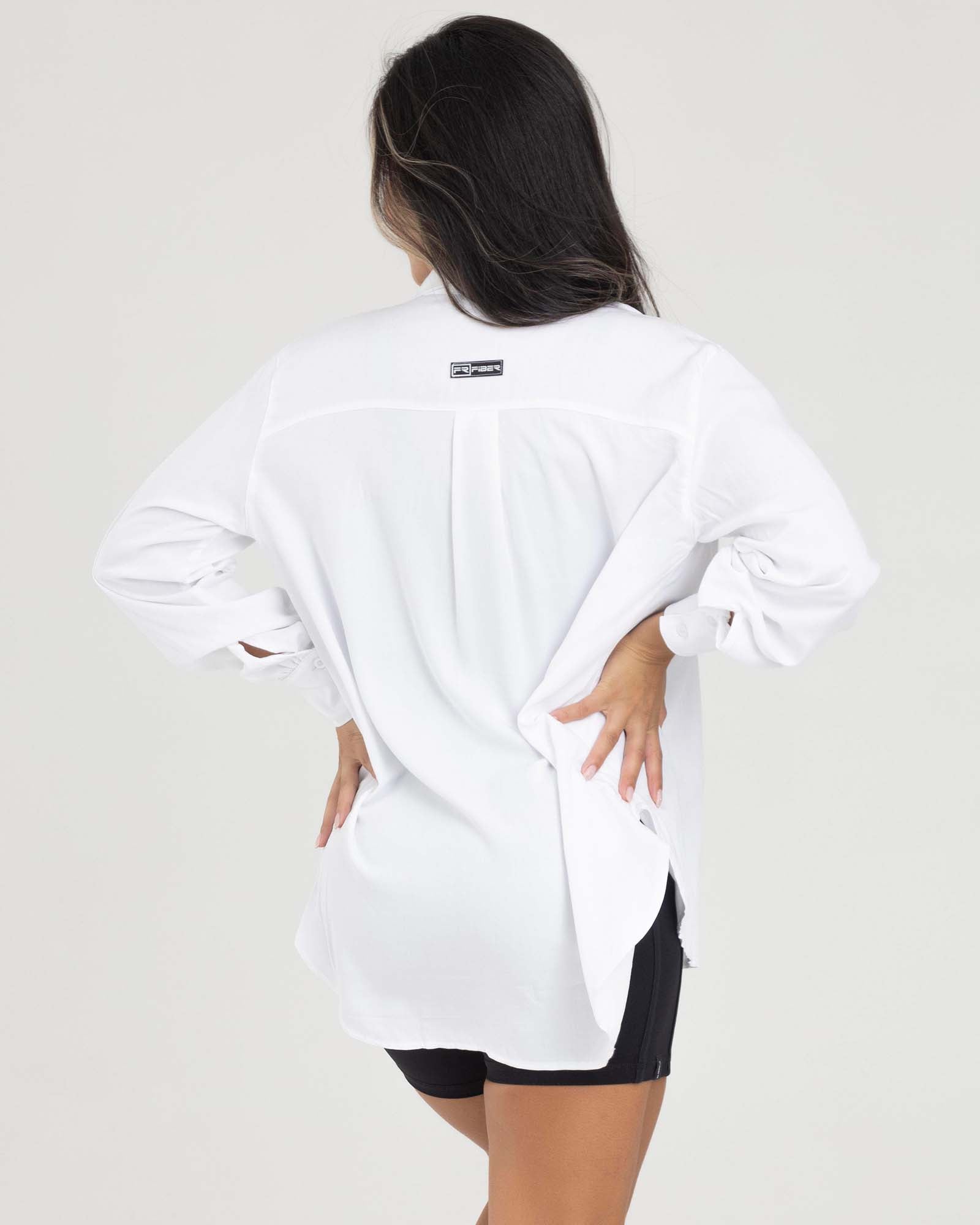 Blusa manga larga streetwear blanca shiny FIBER