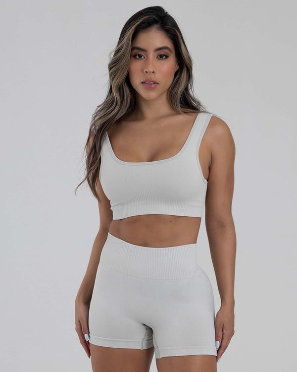 Top manga sisa basic seamless gris plata flex FIBER
