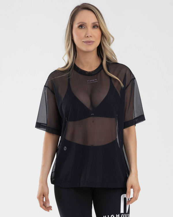 Camiseta oversize net negra ocean FIBER