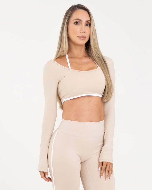 Top manga larga sleek beige classy FIBER