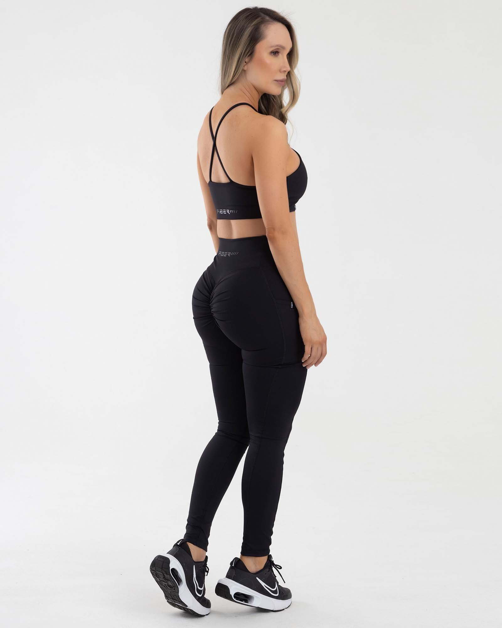 Leggings cross waist ruching negro focused FIBER