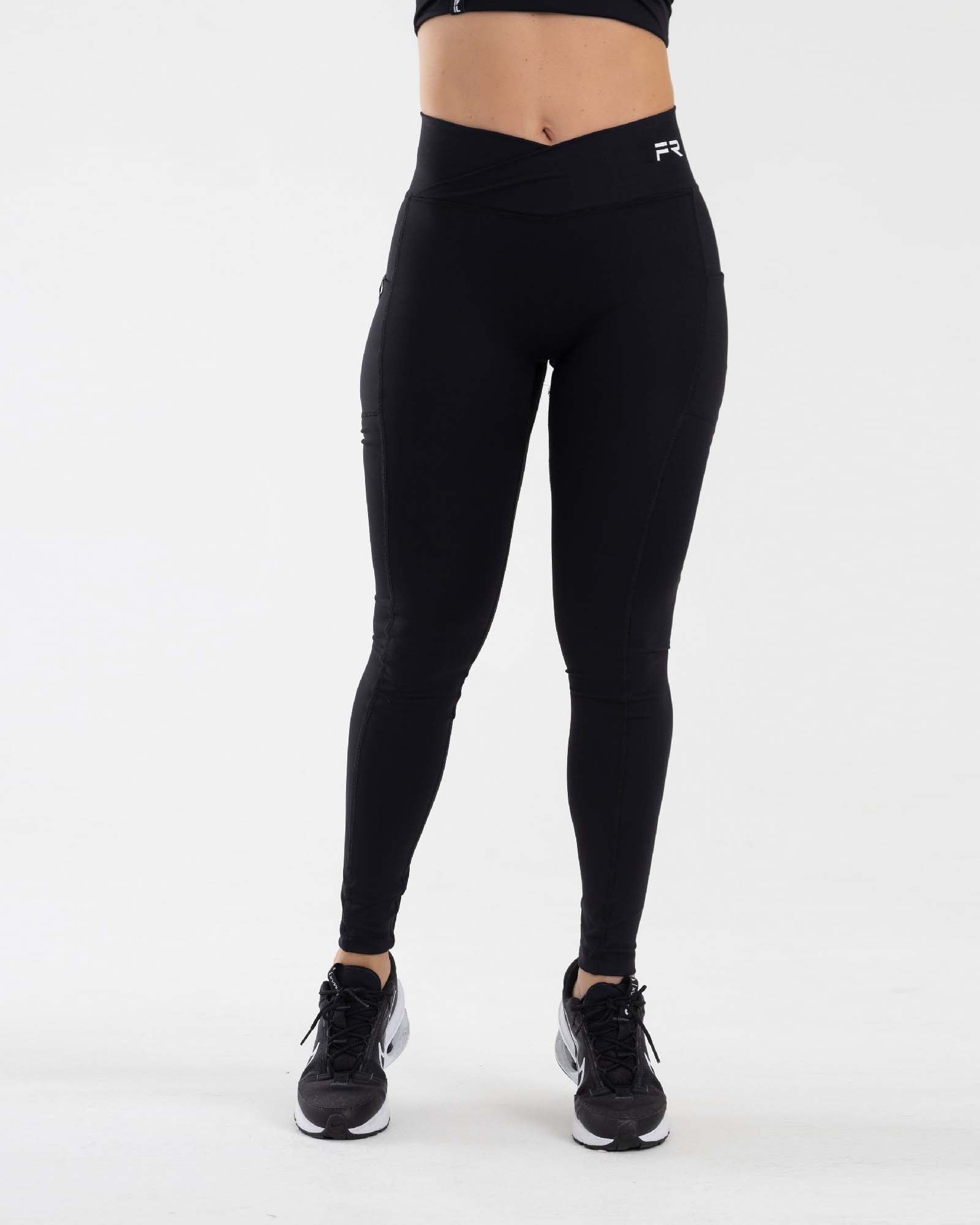 Leggings cross waist ruching negro focused FIBER