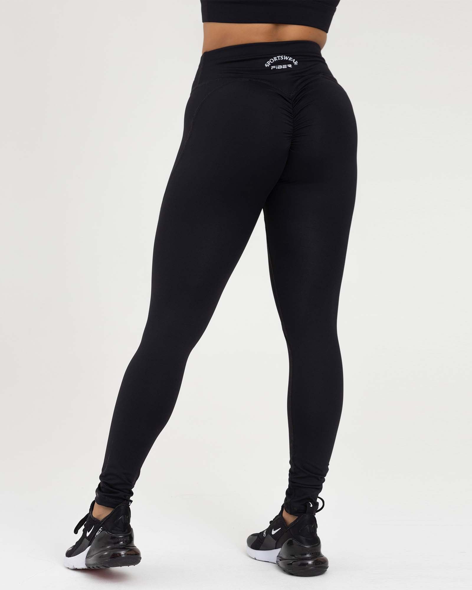 Leggings back ruching negro fancy FIBER