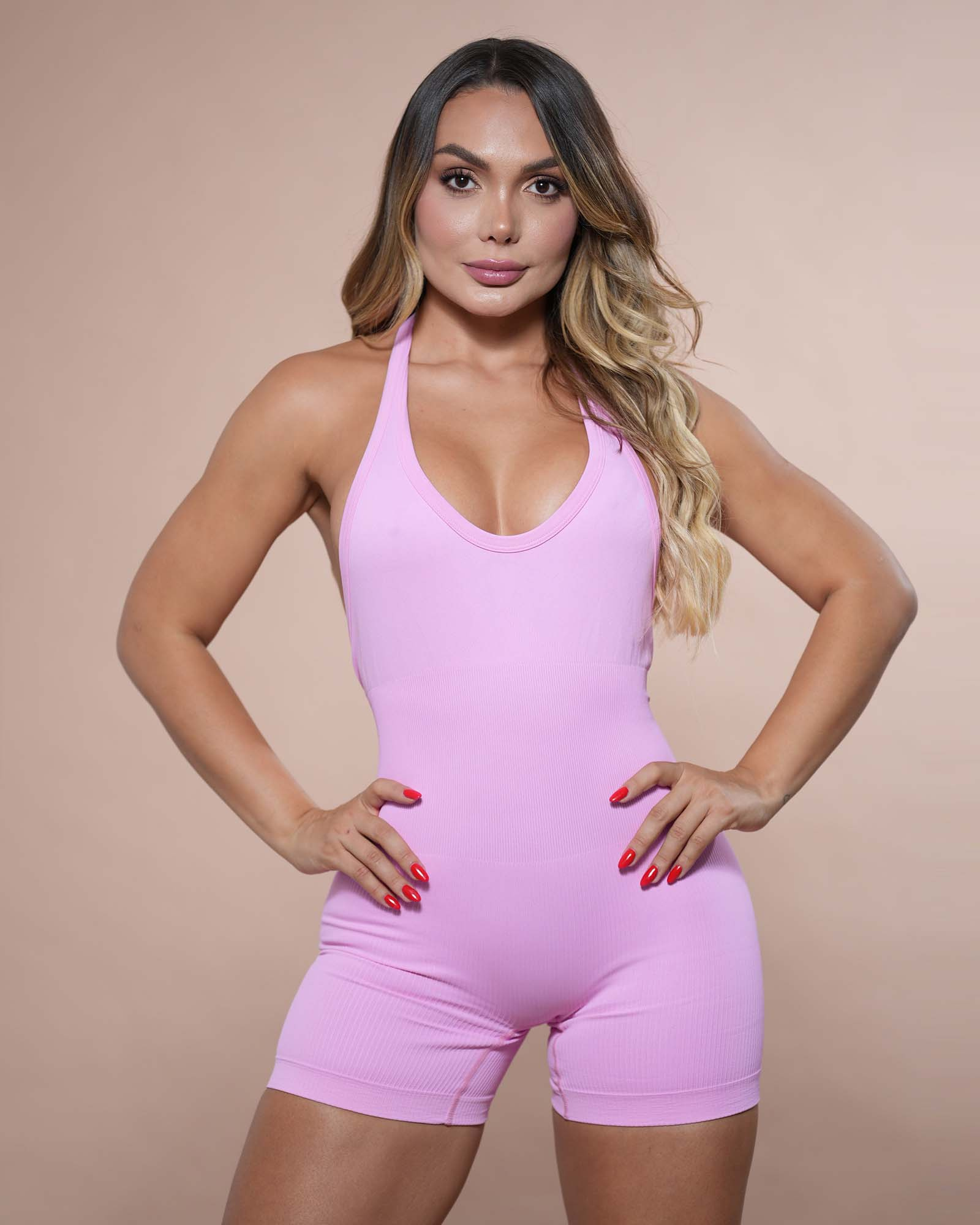 Enterizo short ruching seamless rosa aurora FIBER