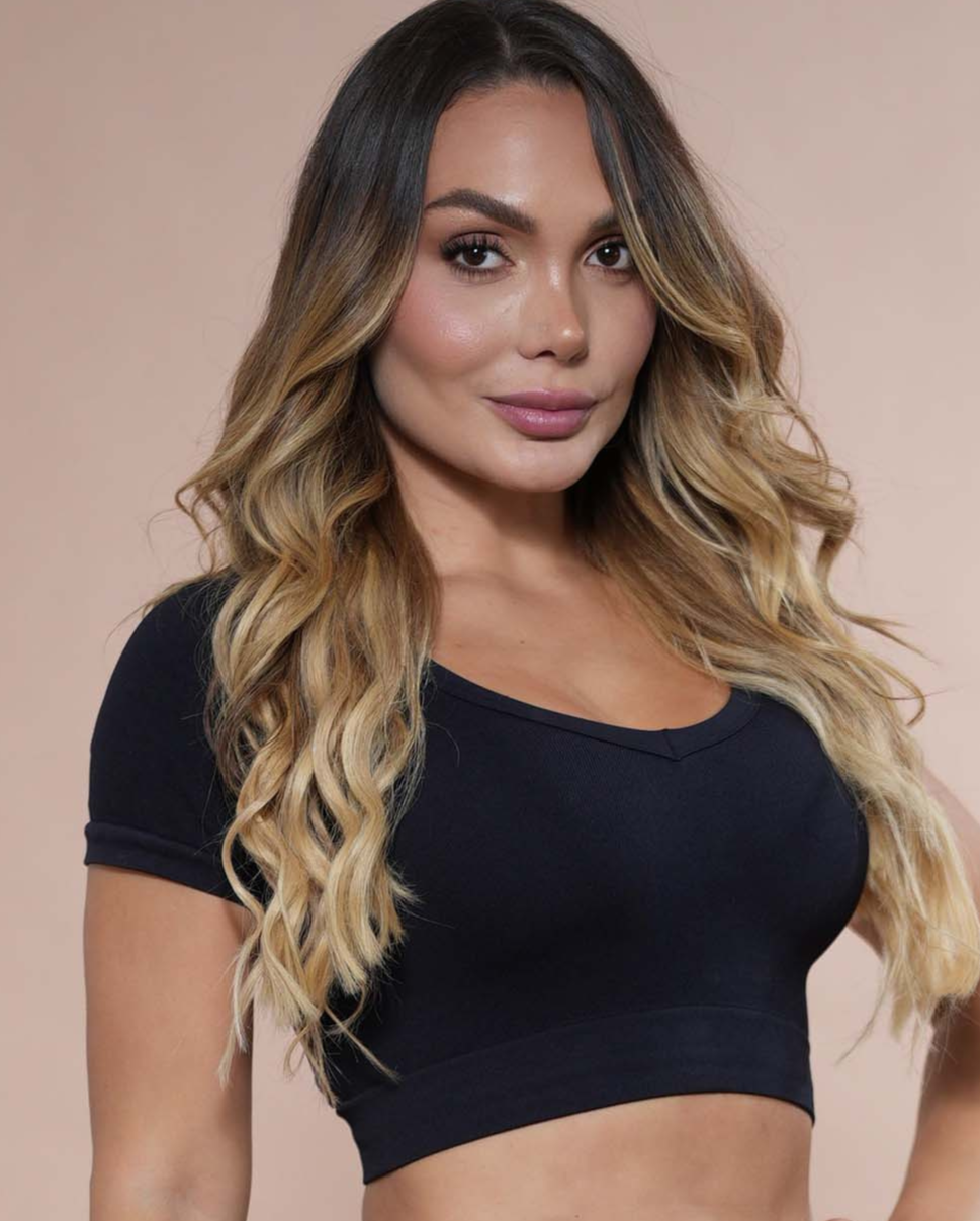 Top manga corta seamless negro aurora FIBER