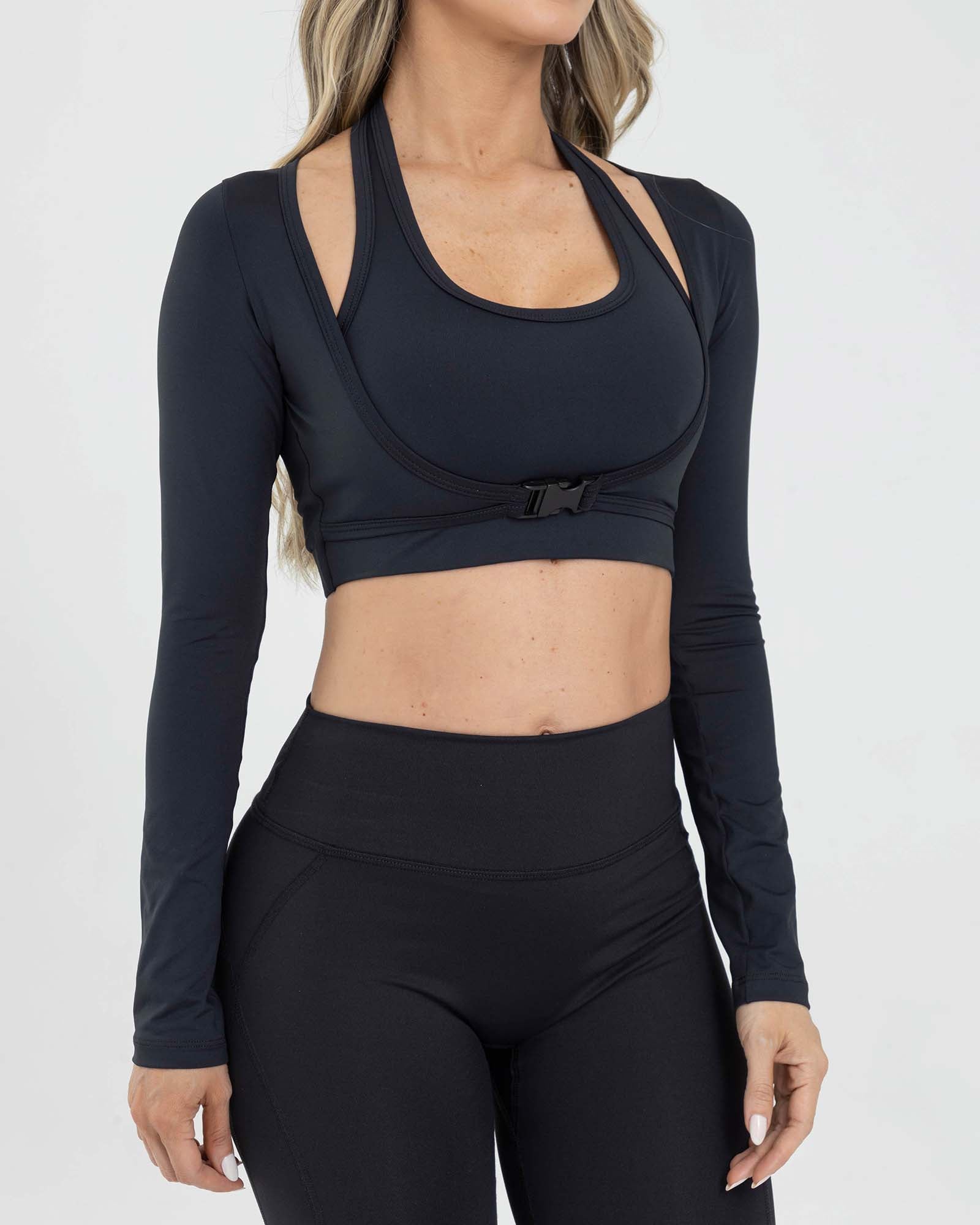 Top manga larga negro FIBER fluir Tone