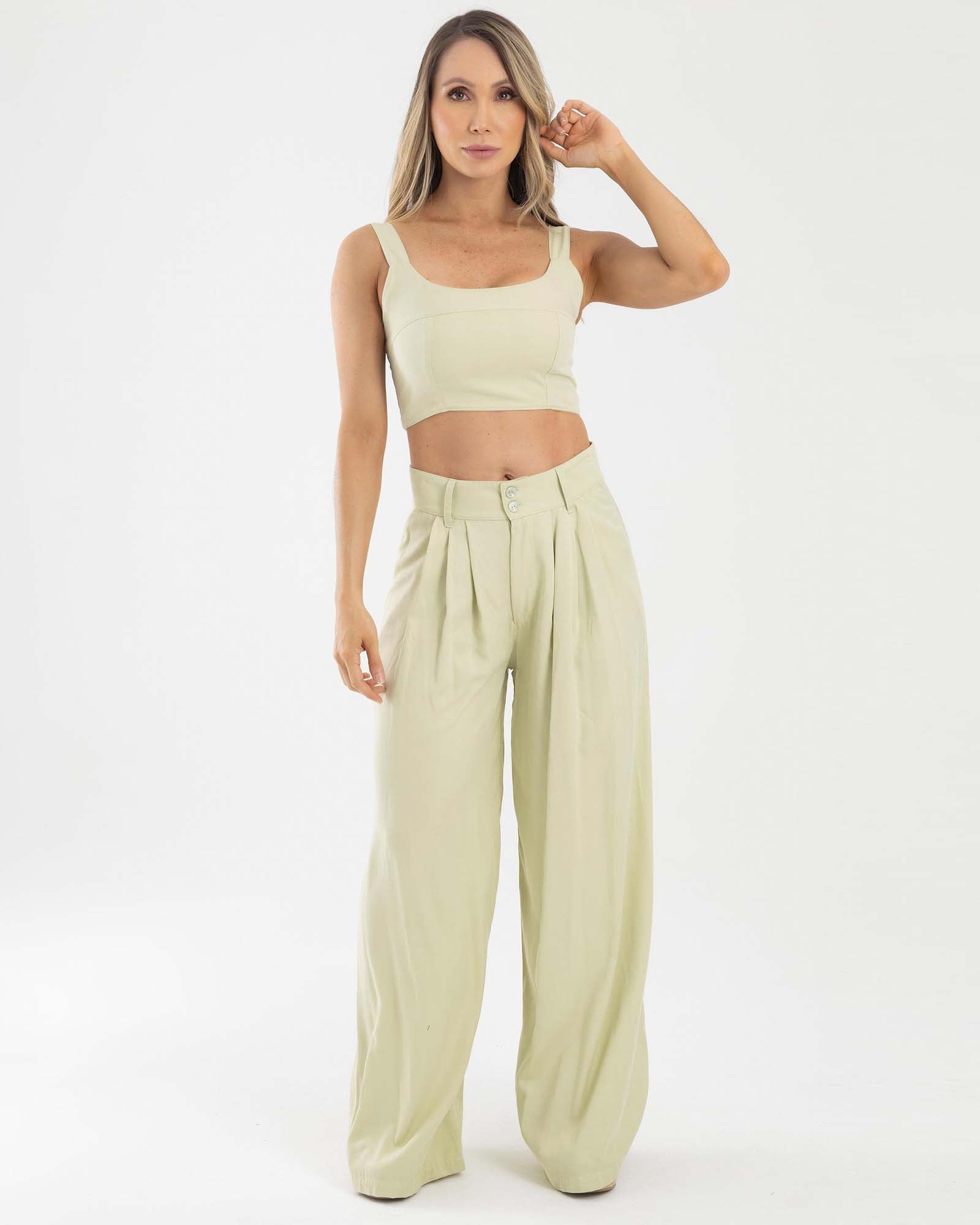 Pantalon casual verde golden hour FIBER