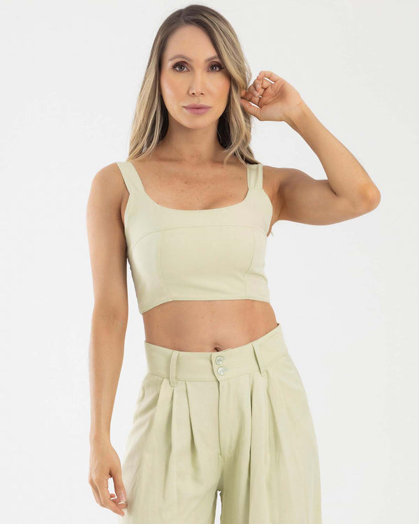 Blusa corta casual verde claro golden hour fiber