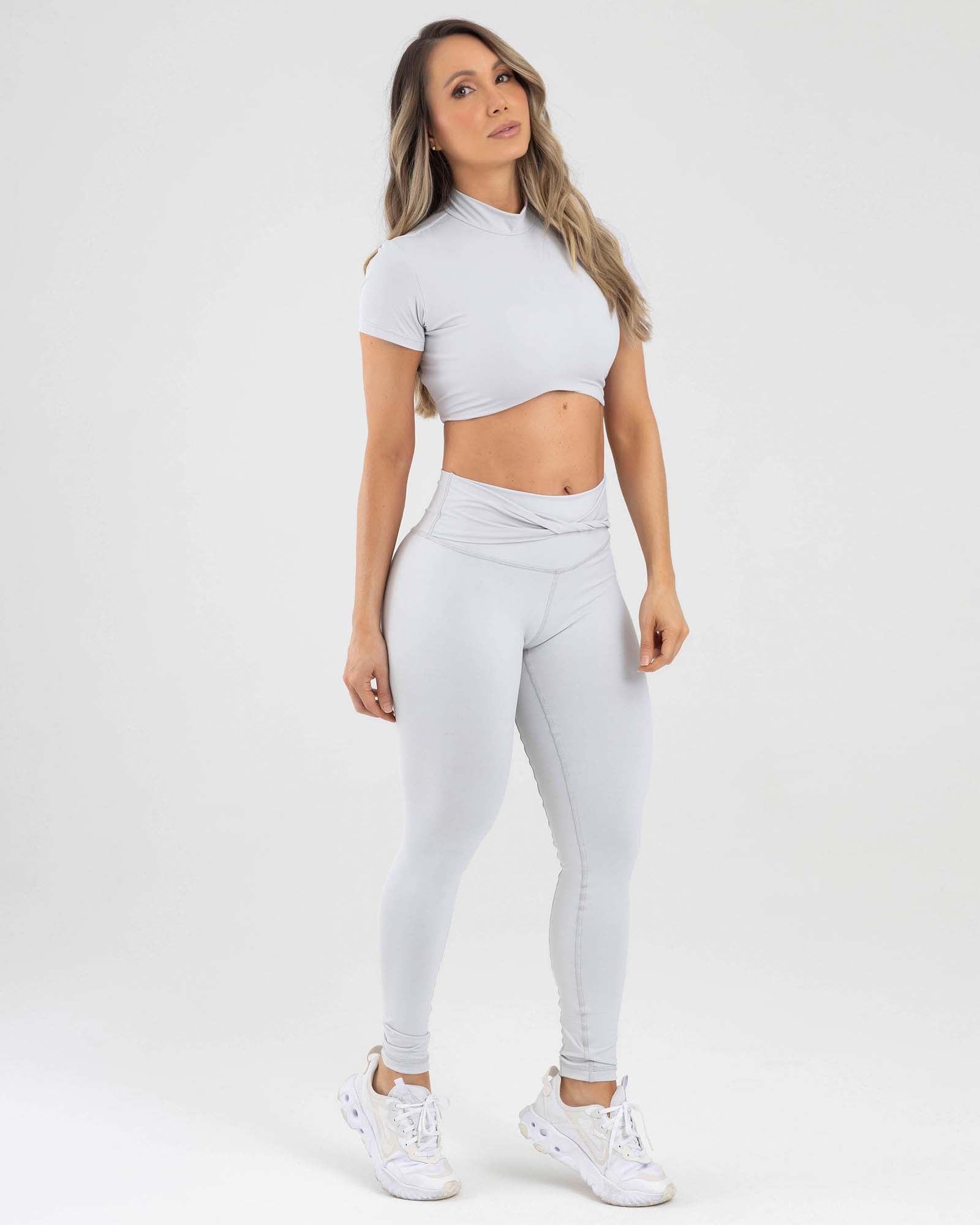 Leggings cross waist gris delicado active luxe FIBER