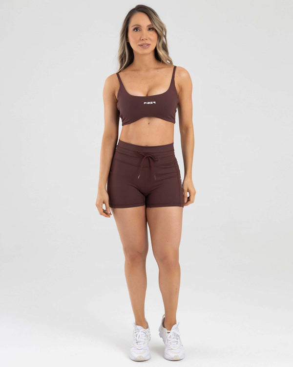 Short drawstring marron ganache active luxe FIBER