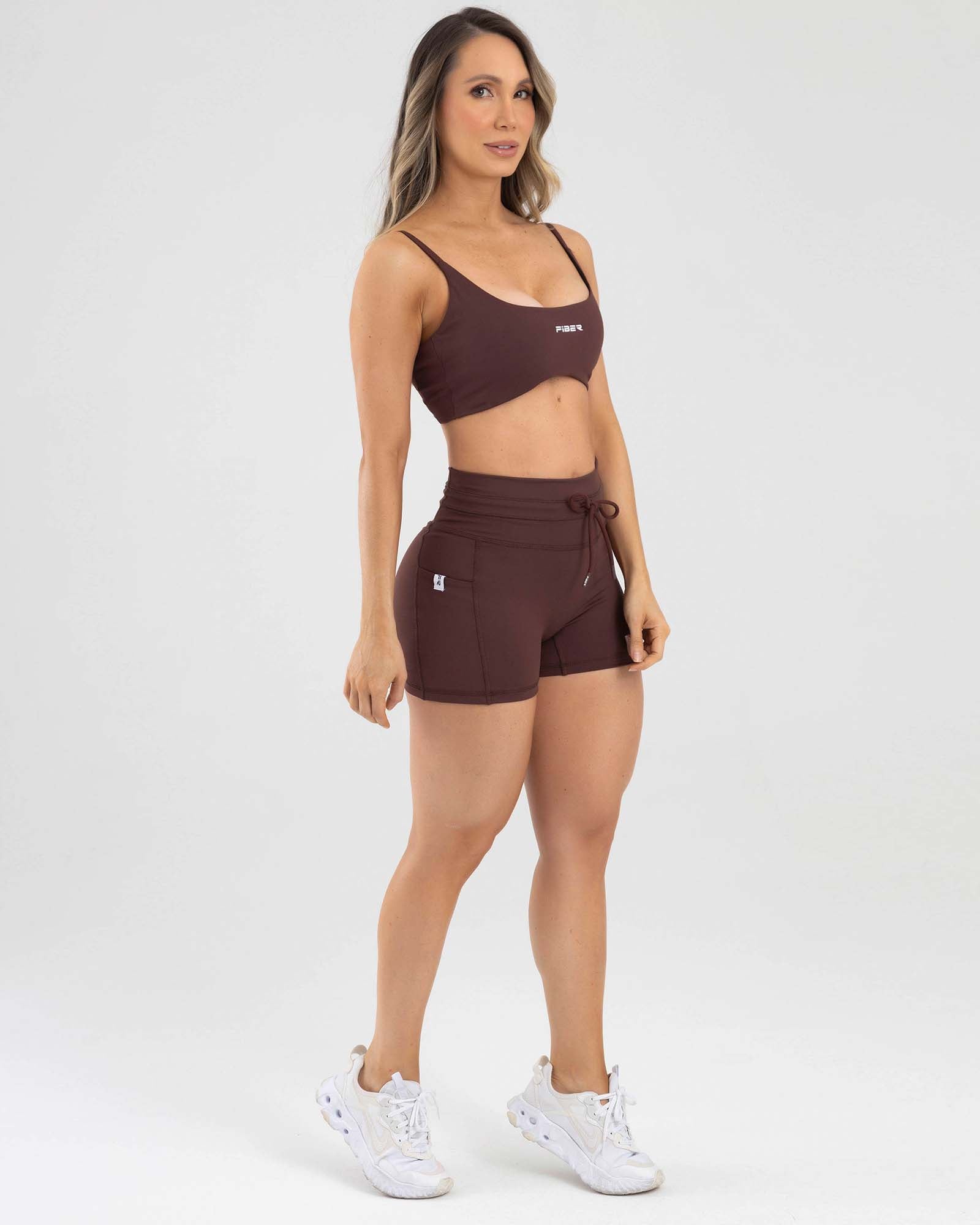 Short drawstring marron ganache active luxe FIBER