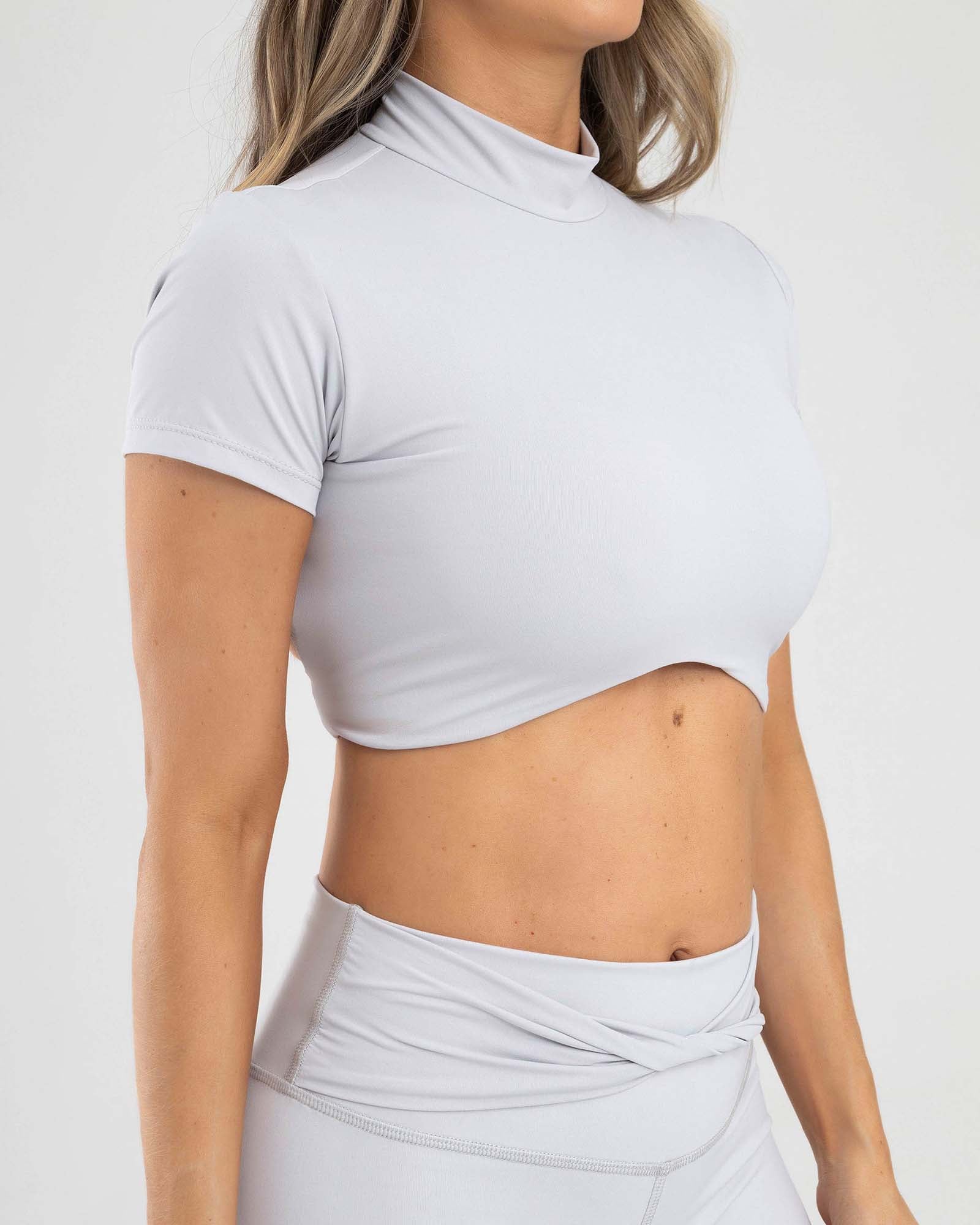 Top manga corta cuello alto gris delicado active luxe FIBER