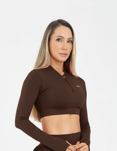 Top manga larga zip cafe soil match FIBER