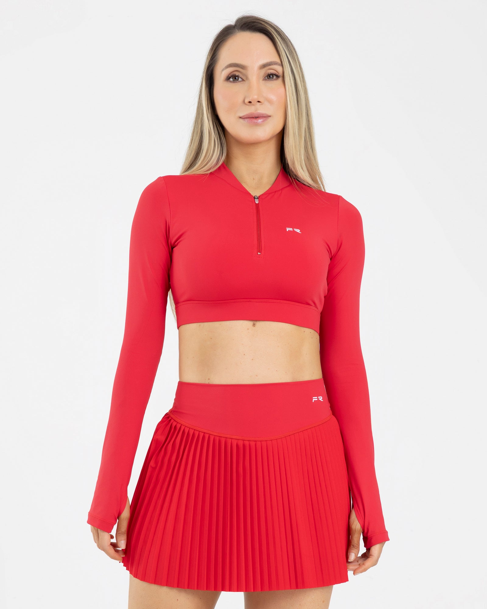 Top manga larga zip rojo scarlet match FIBER