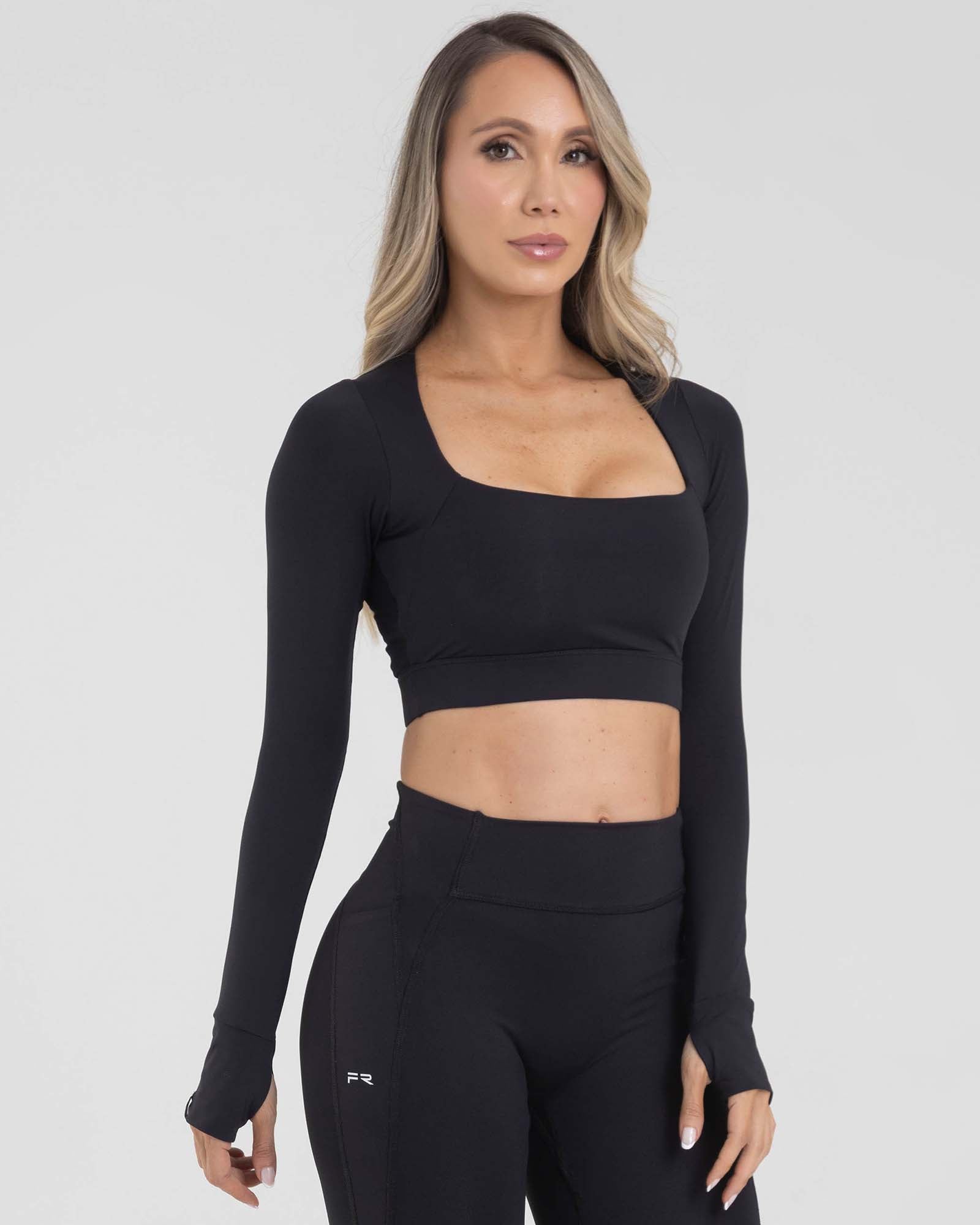 Top manga larga negro muse FIBER