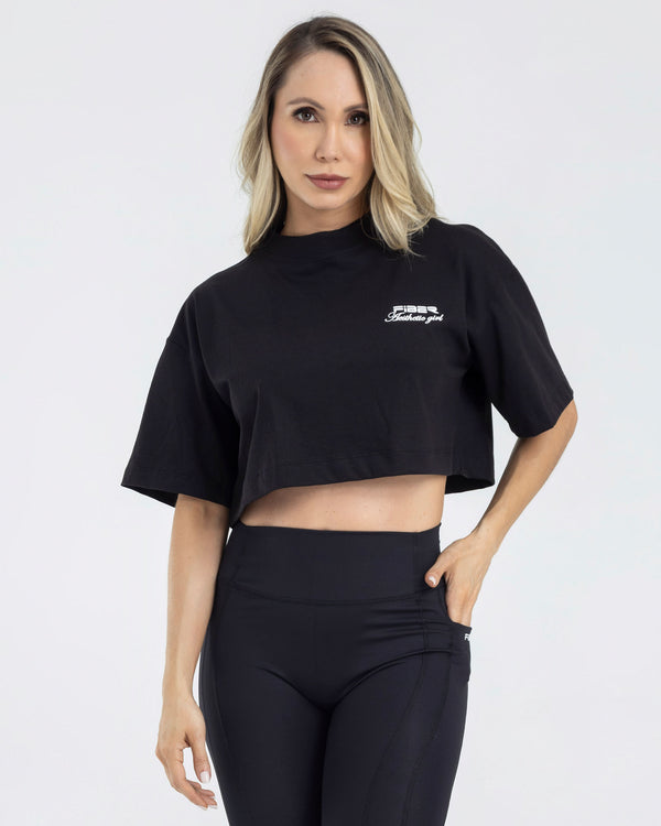 Camiseta corta holgada negro pilates FIBER