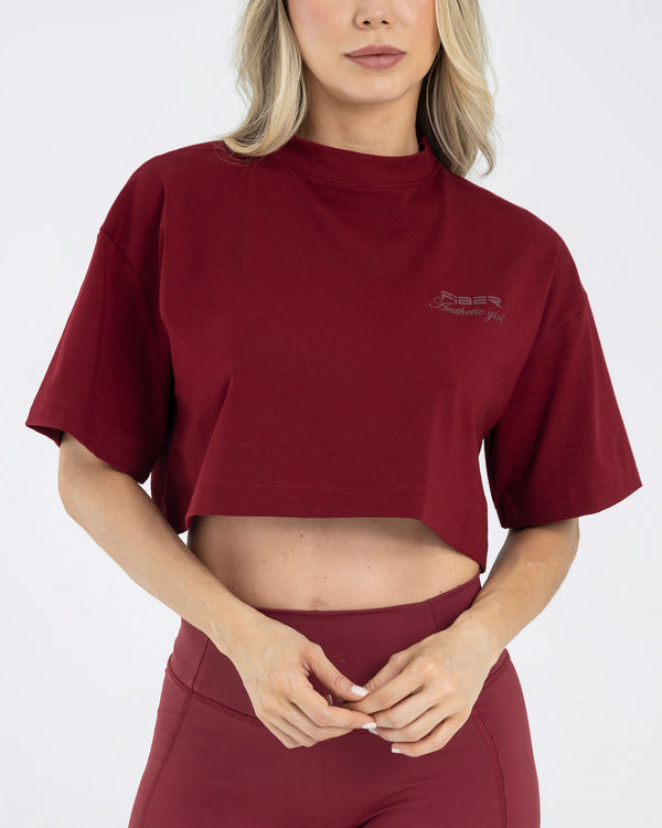 Camiseta corta holgada rojo granate pilates FIBER