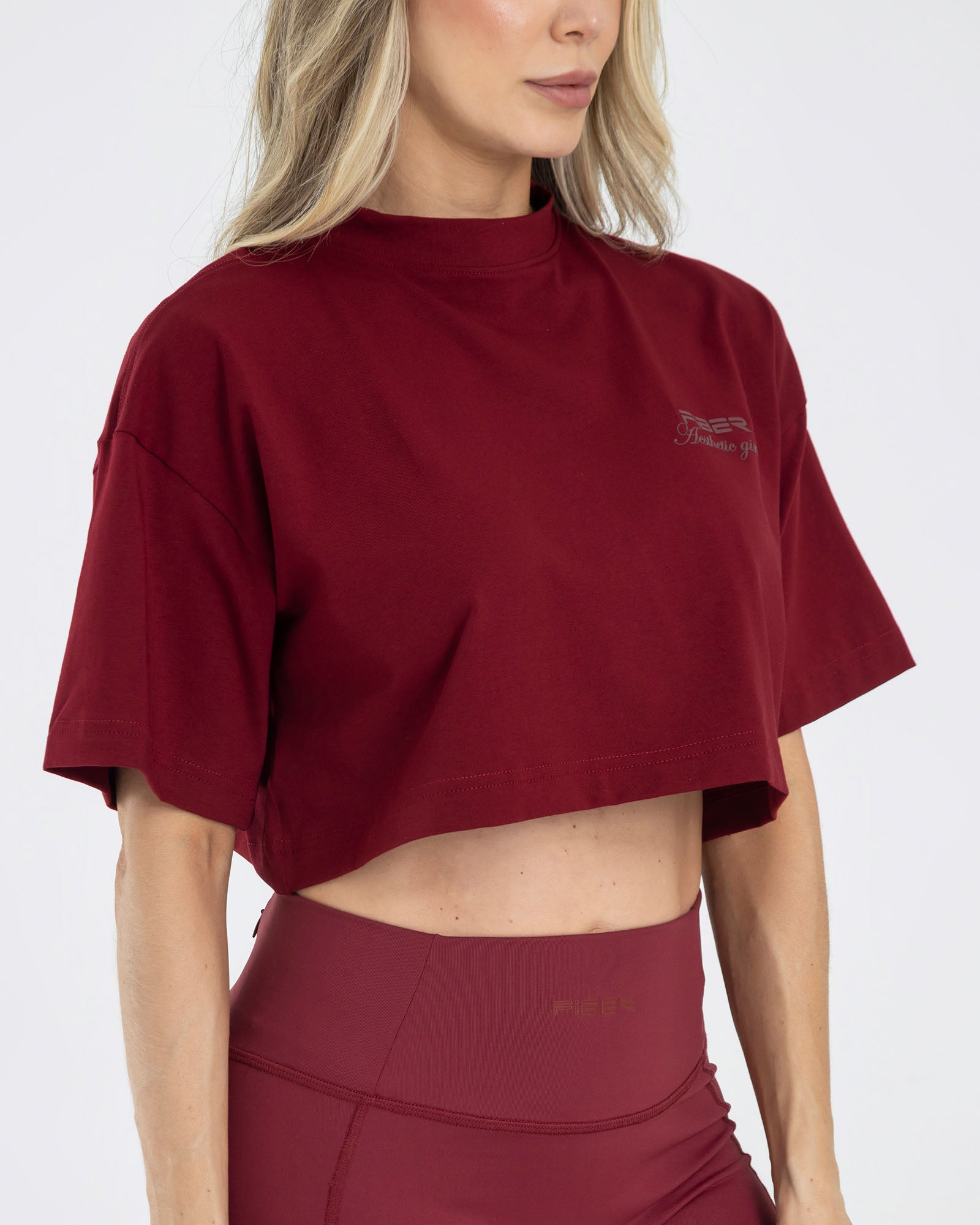 Camiseta corta holgada rojo granate pilates FIBER
