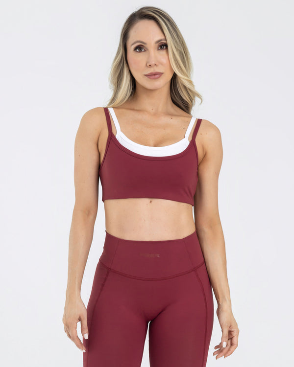 Top manga sisa double rojo granate pilates FIBER