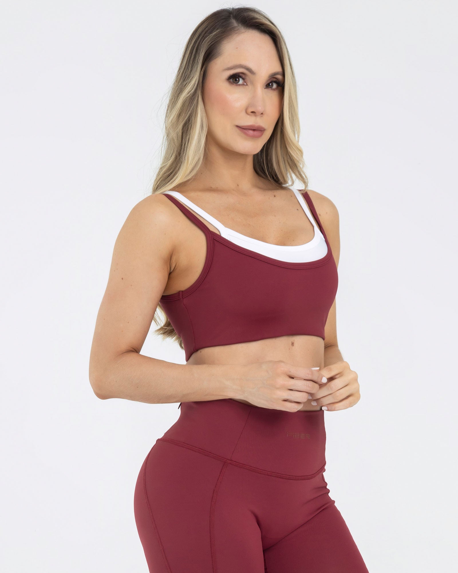 Top manga sisa double rojo granate pilates FIBER