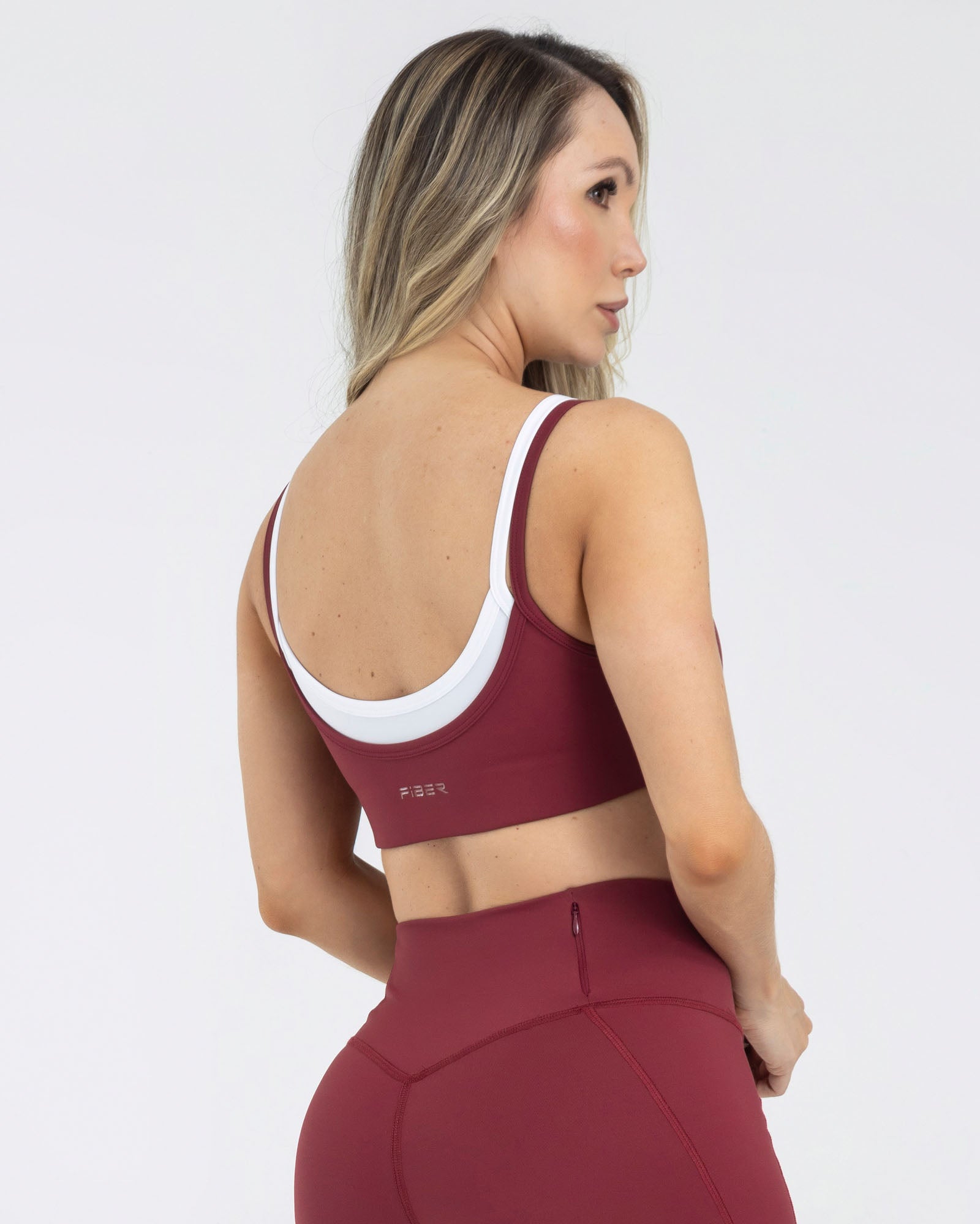 Top manga sisa double rojo granate pilates FIBER