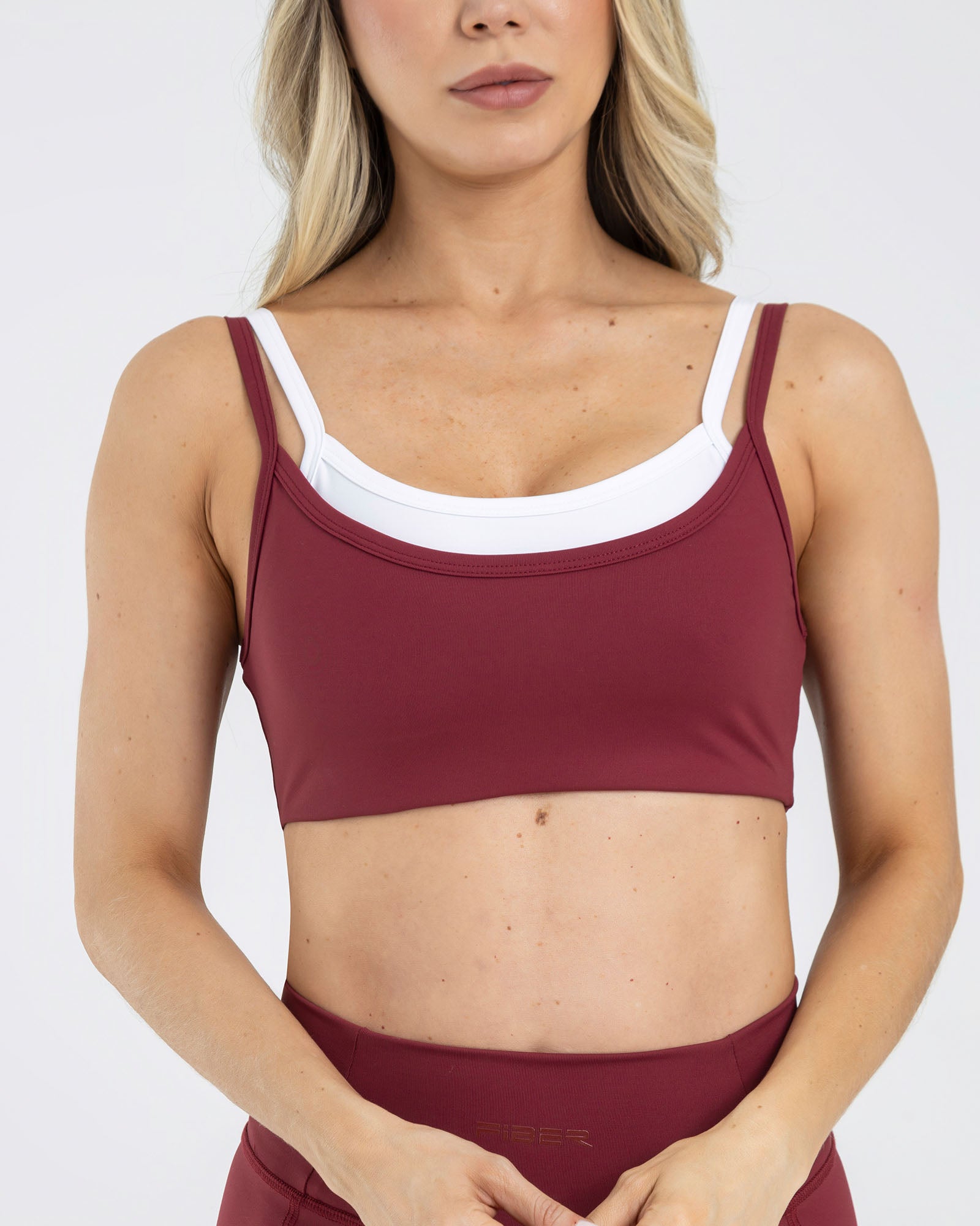 Top manga sisa double rojo granate pilates FIBER