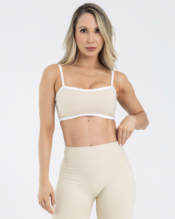 Top manga sisa contrast beige pilates FIBER