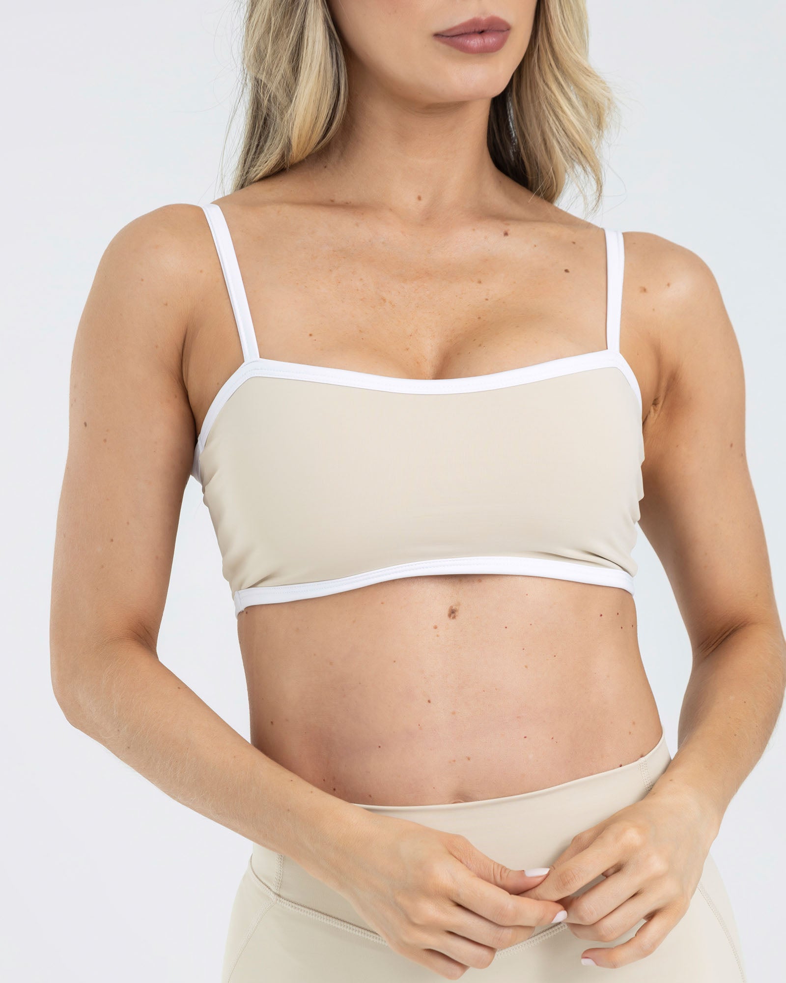 Top manga sisa contrast beige pilates FIBER