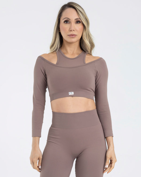 Top manga larga seamless cafe latte pilates FIBER