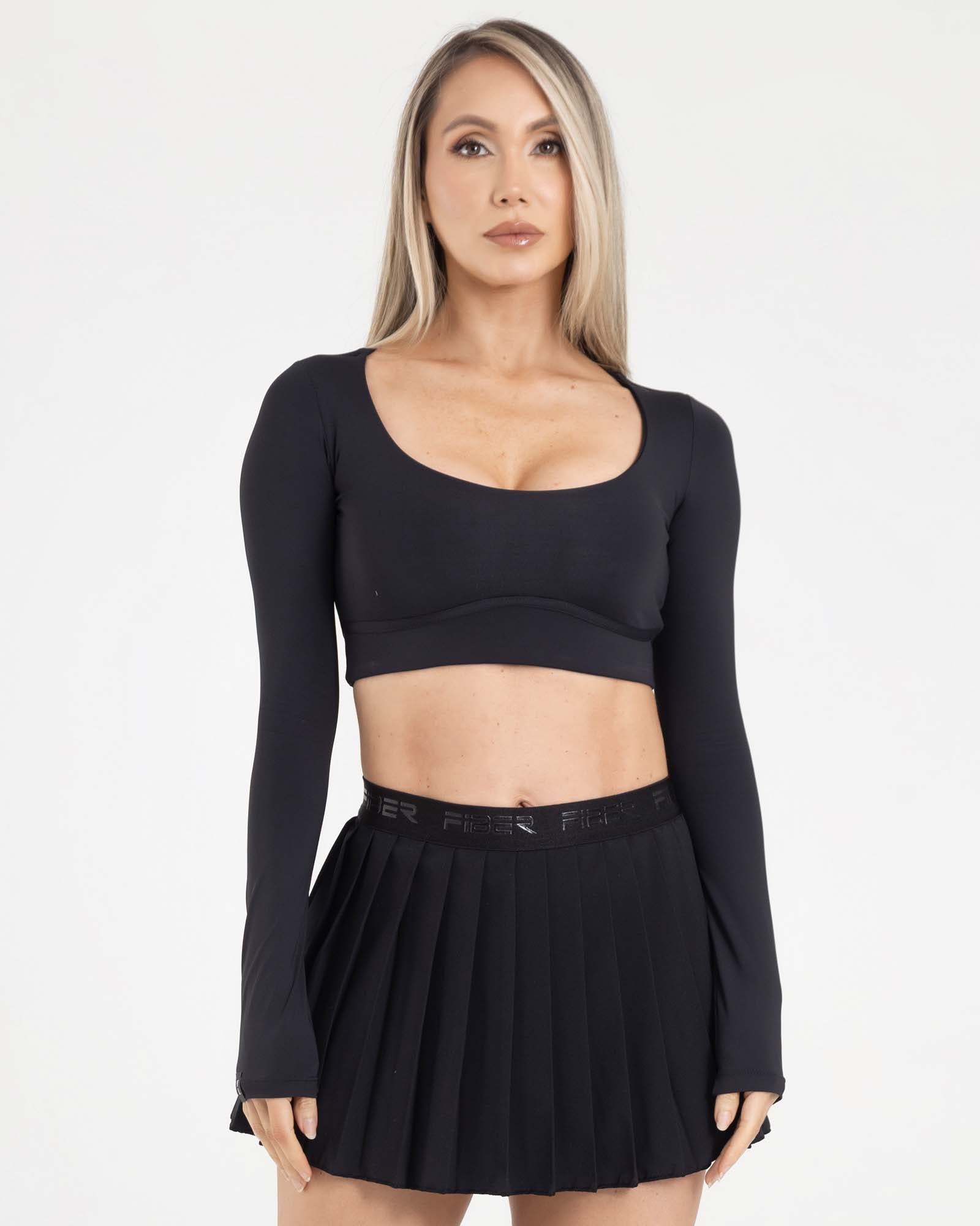 Top manga larga negro eterea FIBER