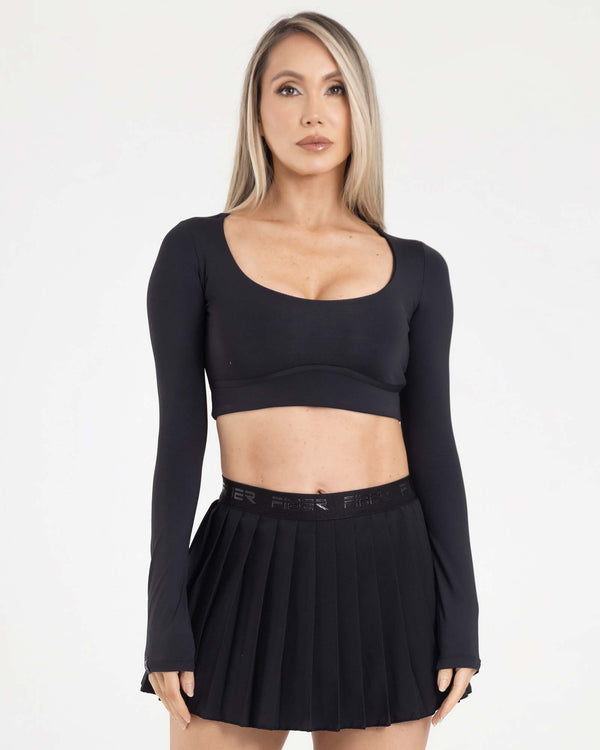 Top manga larga negro eterea FIBER