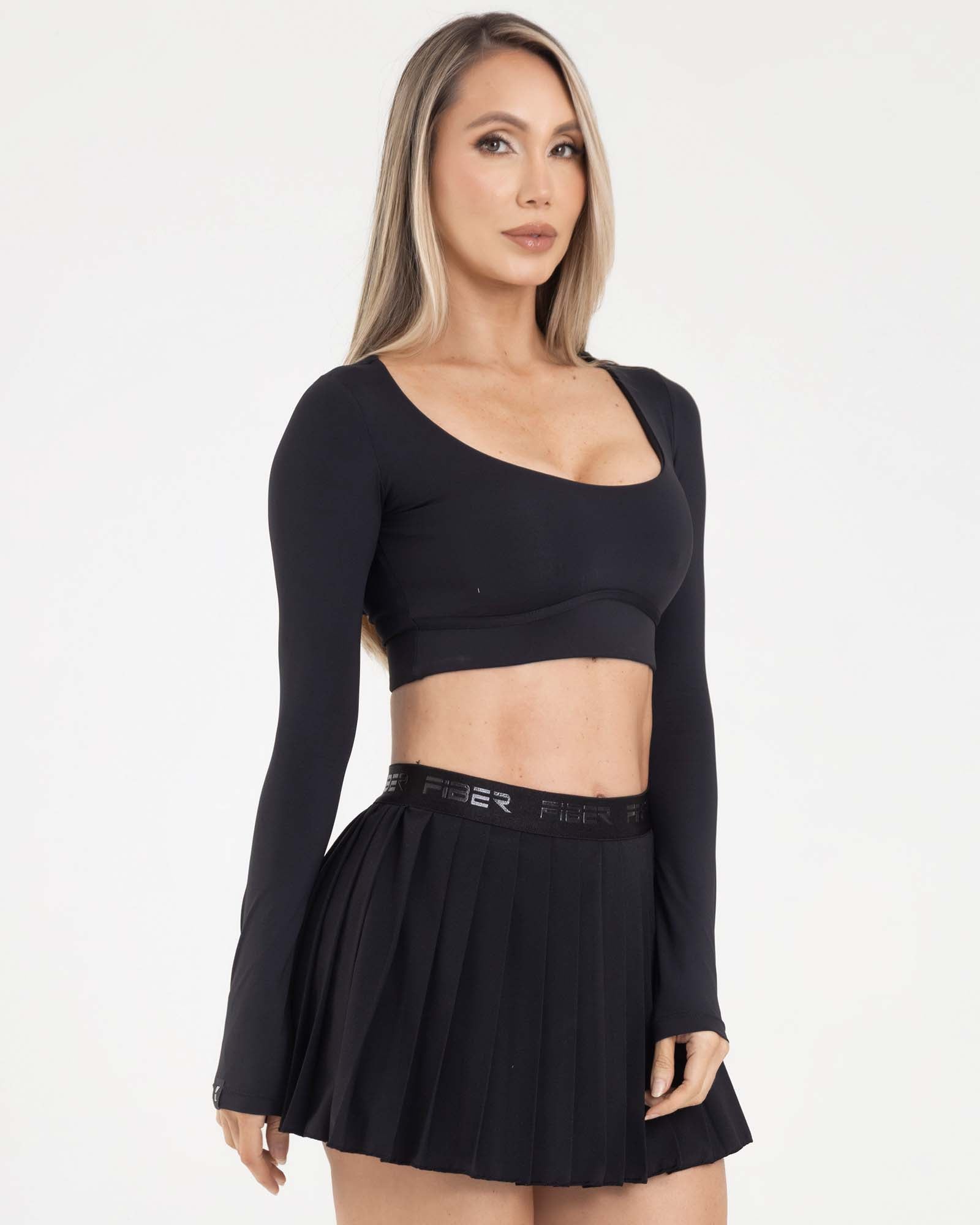 Top manga larga negro eterea FIBER