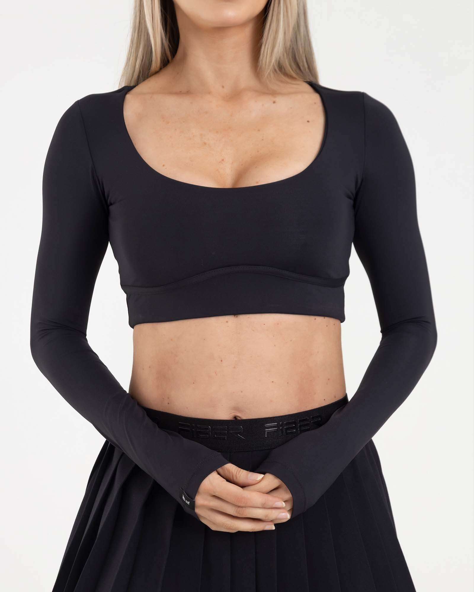 Top manga larga negro eterea FIBER