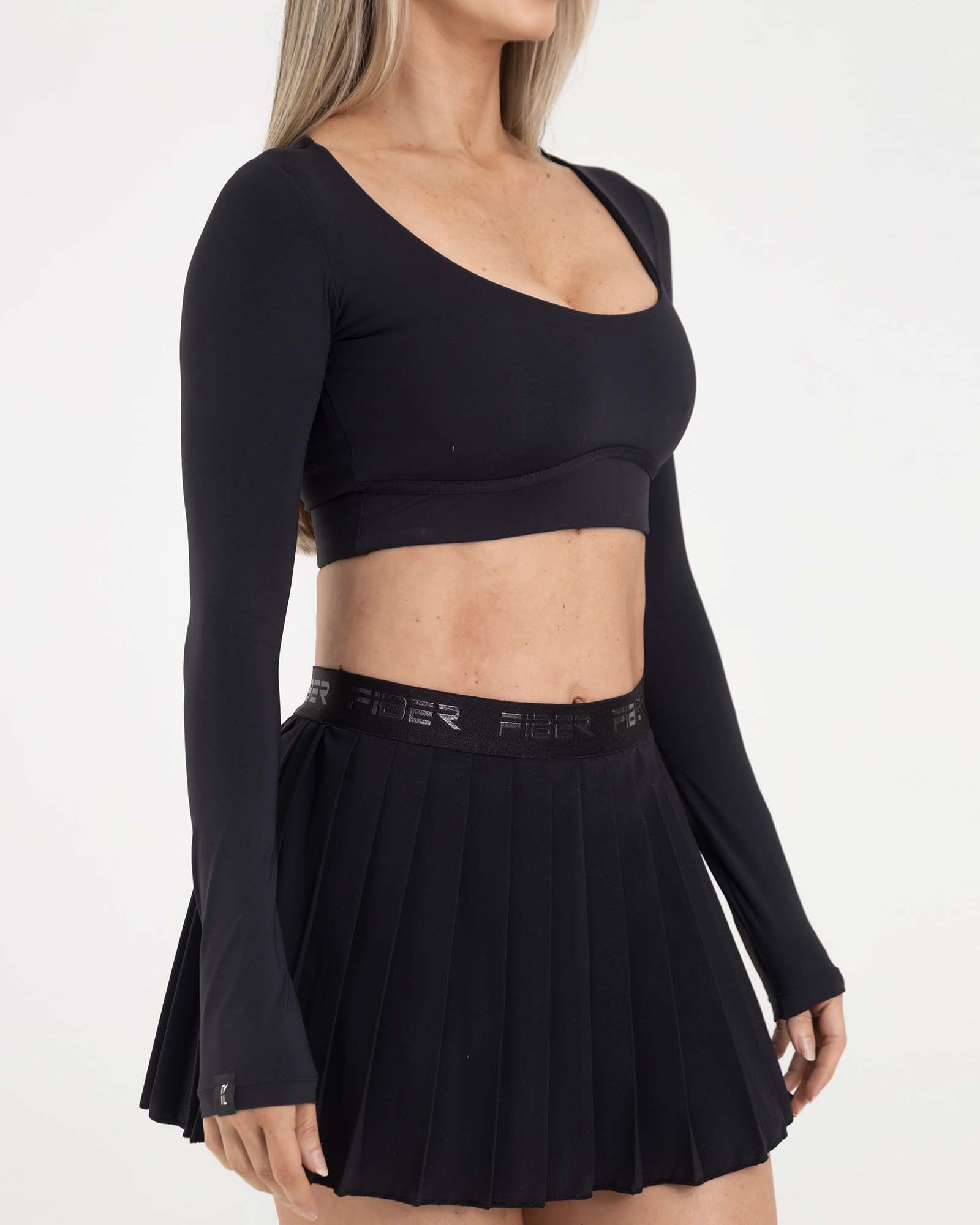 Top manga larga negro eterea FIBER