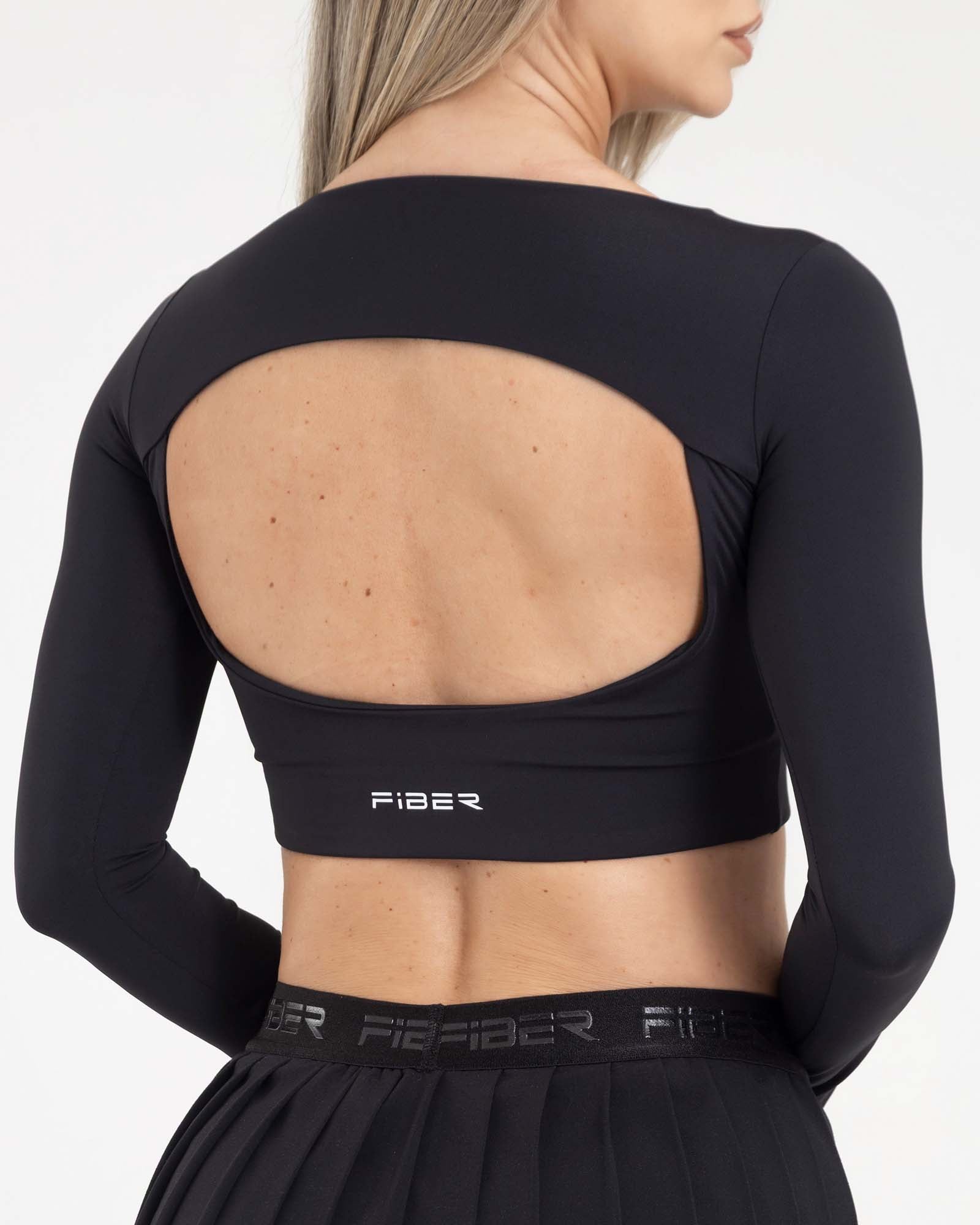 Top manga larga negro eterea FIBER