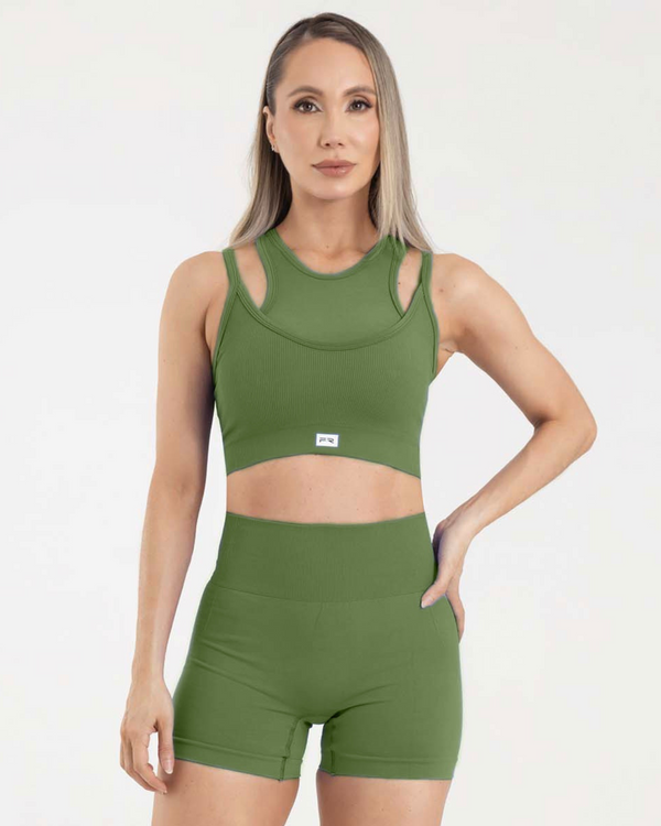 Top manga sisa double seamless verde oliva eterea FIBER