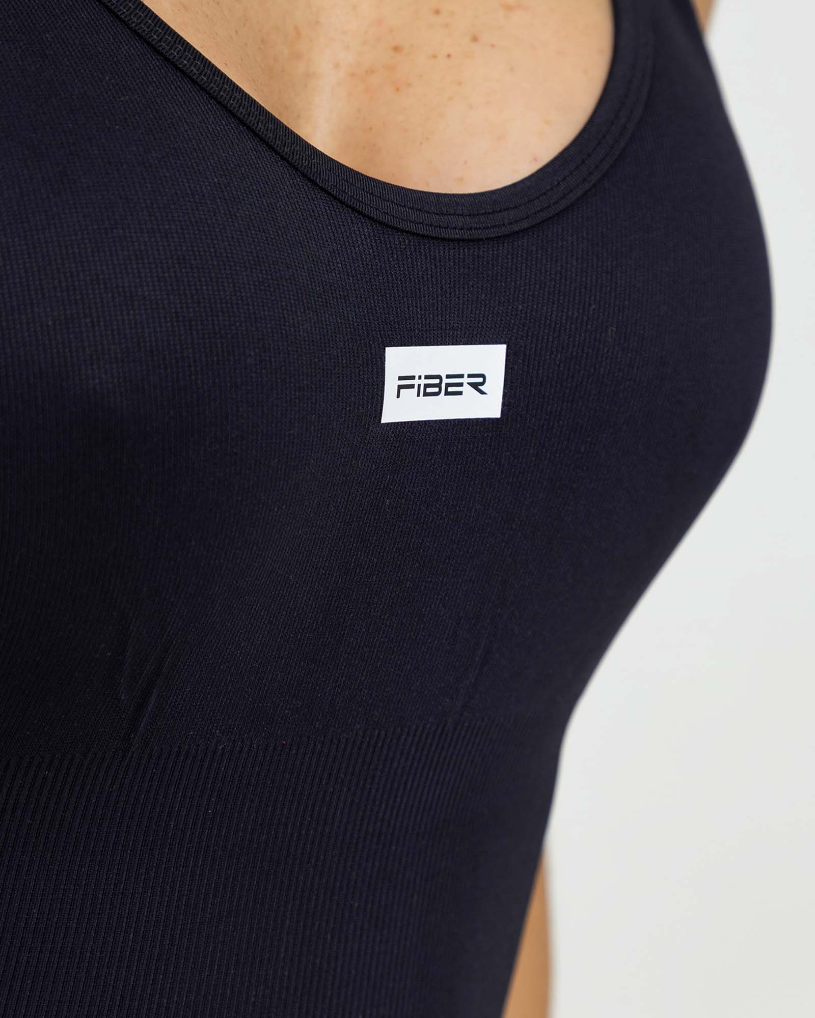 Enterizo largo sin costuras núcleo profundo negro nivel superior FIBRA