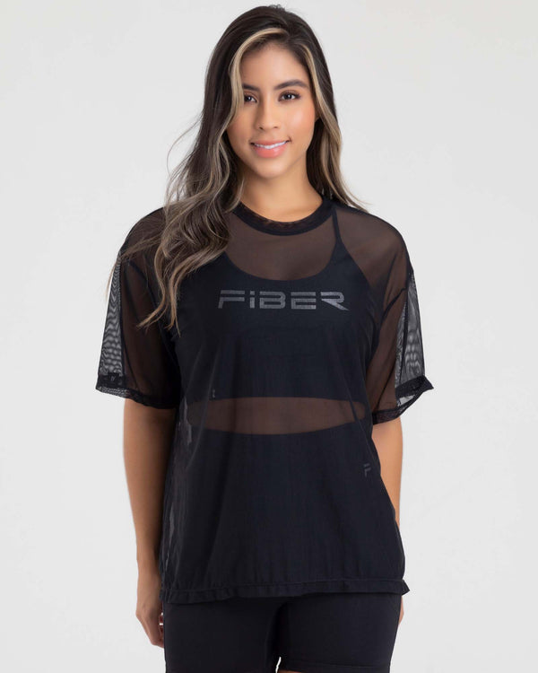 Camiseta oversize net negra shiny FIBER
