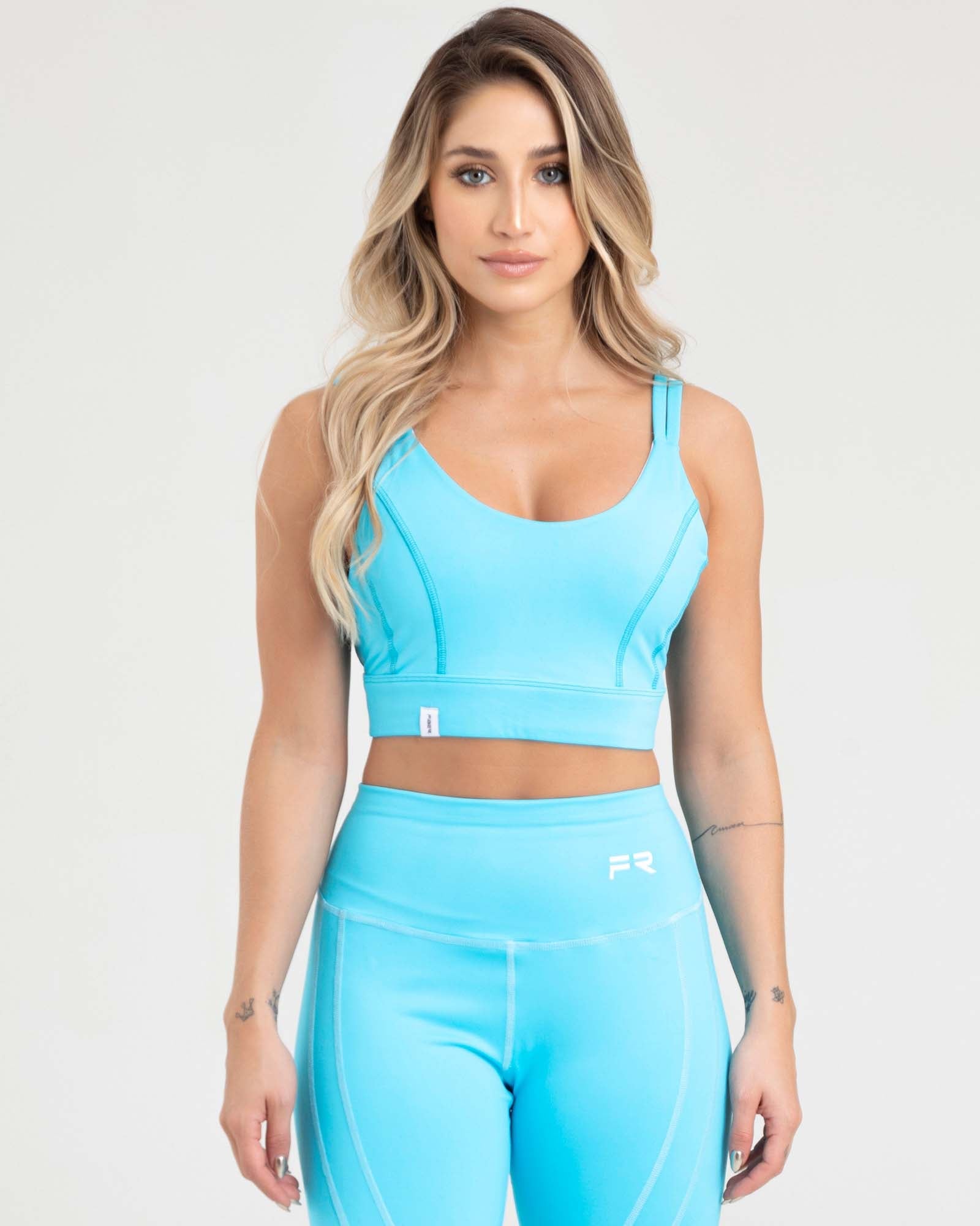 Top manga sisa cross strips minimalist azul summer FIBER