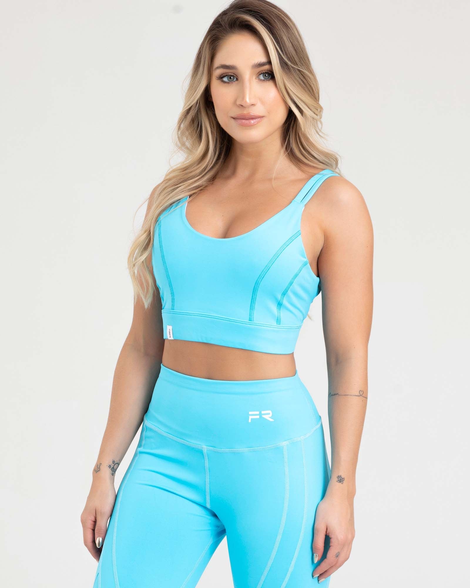 Top manga sisa cross strips minimalist azul summer FIBER